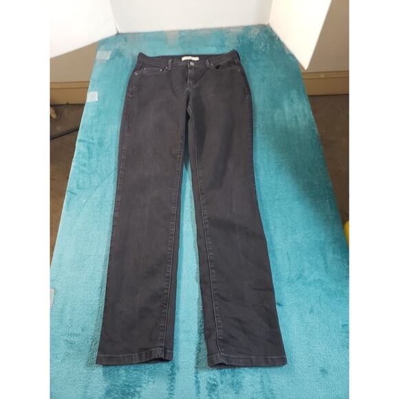 Levis 505 Jeans Sz 6 Womens Black Pants Stretch Ladies Denim Mid Rise Straight - Picture 1 of 15